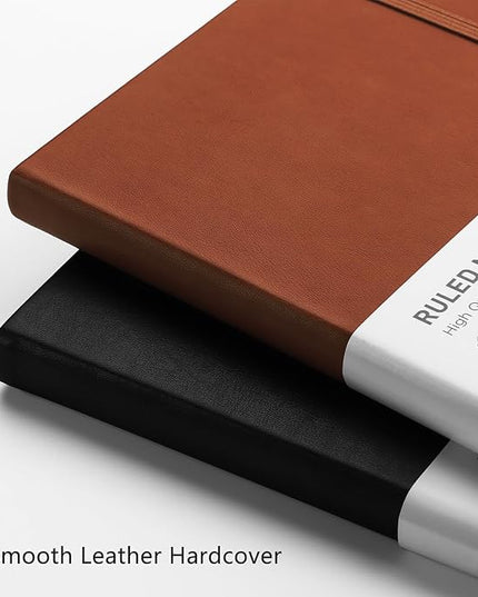 RETTACY Lined Journal Notebook, 192 Numbered Pages, A5 Medium Size (5.7'' x 8.3''), for Men & Women, Journaling, Writing, Work & Office, Leather Hardcover, 100 GSM Thick Paper (Brown)