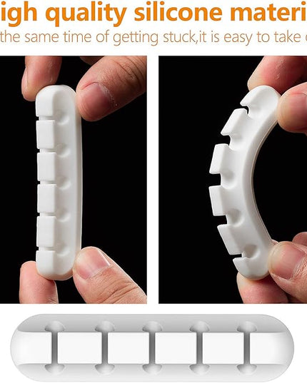 Cord Holder Cable Organizer Clips – Self Adhesive Cord Organizer for Desk, Car, Nightstands, Office, White Silicone Cord Keeper Cable Clips Wire Holders for Phone Charger Cords (7-5-3-1-1 Slots)