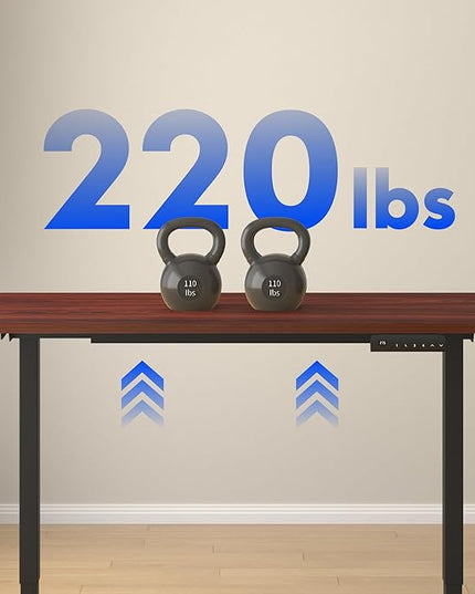 FLEXISPOT E3 Dual Motor Electric Standing Desk 55 x 28 Sit Stand Up Desk, Holds 220 lbs, Adjustable Height w/Memory Presets, One-Piece Mahogany Desktop & Black Frame, Ships in 2 Boxes