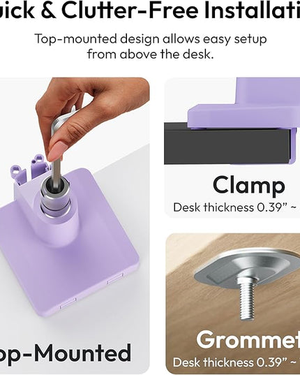Pixio PS1S Wave Purple Single Monitor Arm Stand Desk Mount - Fits up to 32 inches Monitors and up to 19.8lbs. VESA Compatibility and Integrated Cable Management