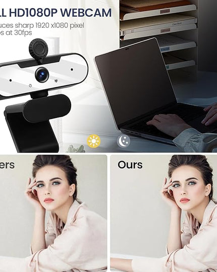 USB HD 1080P Video Webcam and Wide Angle Camera with Built-in Microphone and Rotatable Tripod,for Laptop Computer or Desktop PC,Great for Live Streaming.Calls.Video Conferencing -1 (White)