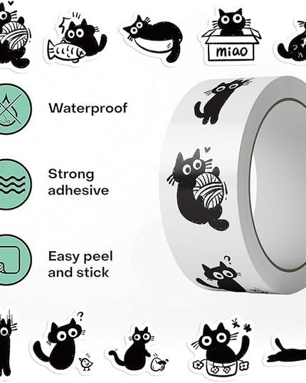 500 Pcs Cute Black Cat Sticker for Teen - Sticker Graphic - Cartoon Stickers for Water Bottles Laptop Cat Meme Stickers Waterproof Aesthetic Vinyl Decals Stickers for Adults Teens