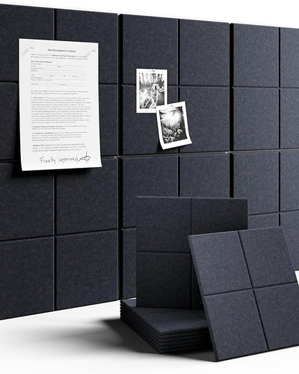 Large Felt Bulletin Board 36"x24", 6-Pack 4-Compartment Wall Organizer, Cork Board Alternative with 60 Removable Adhesive Tabs, Modular Felt Panels for Home Office, Classroom and Study- Navy Blue