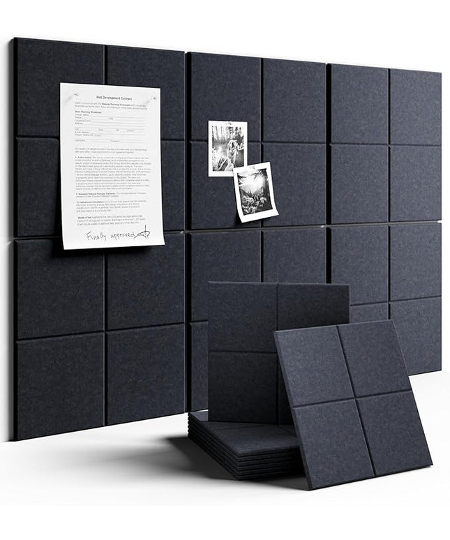 Large Felt Bulletin Board 36"x24", 6-Pack 4-Compartment Wall Organizer, Cork Board Alternative with 60 Removable Adhesive Tabs, Modular Felt Panels for Home Office, Classroom and Study- Navy Blue
