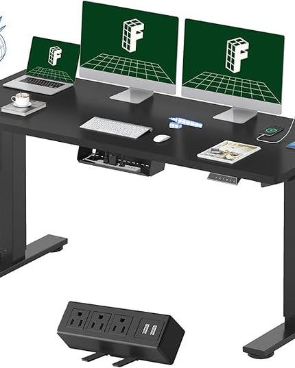 FLEXISPOT EN2 Whole-Piece Standing Desk with Clamp Power Strip, 60 x 24 Electric Stand Up Height Adjustable Desk with Cable Management (Black Frame + 60" Black Top, 2 Packages)