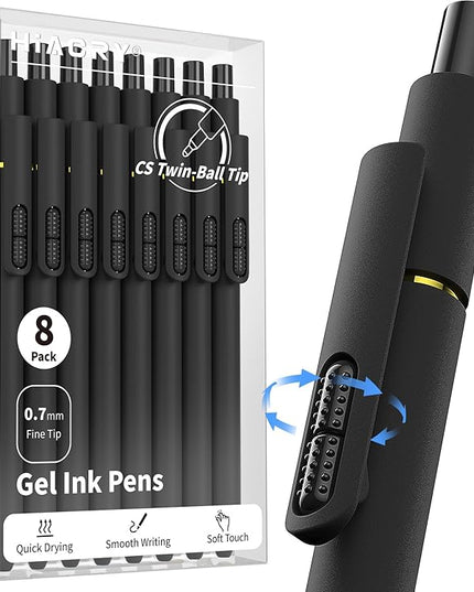 Hiacry 8 Pcs Gel Pens - 0.7mm Fine Point Smooth Writing Black Ink, Quick-Dry Long Lasting Fidge Pens, School & Office Supplies for Men Women (8 Count, Black Ink)