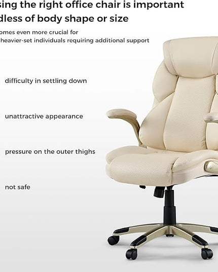 EUREKA ERGONOMIC Galene Executive Office Chair Flip Up Arm Rest, Ergonomic Desk Chair Faux Leather Computer Chair, High Back Office Chair with Headrest, Home Office Desk Chairs with Wheels, Beige