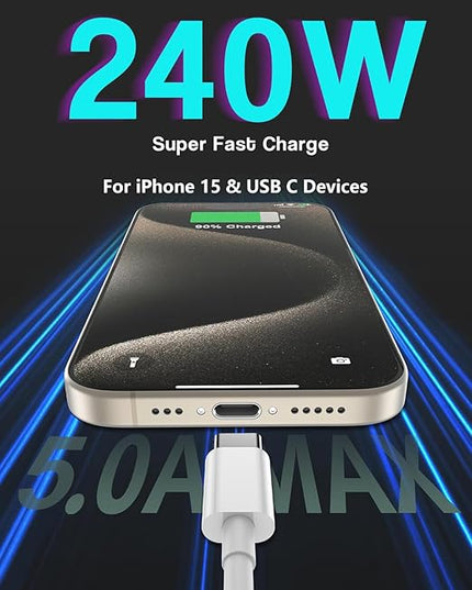 USB C to USB C, 240W USB C Cable, 2-Pack 10ft C to C Cable Fast Charging for MacBook Pro/MacBook Air, iPad Pro/iPad Air, iPhone 16 15 Pro Max Plus, Samsung Galaxy,Compatible 140W/100W/65W/45W/35W/20W