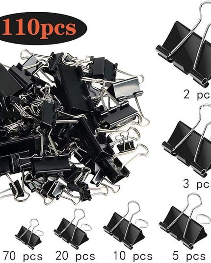 SANNIX 110 PCS Binder Clips Assorted Sizes, X Large, Large, Medium, Small, Mini and Micro, Binder Clips Paper Clamps for Office Home School