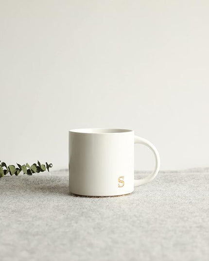 COLLECTIVE HOME - Monogram Ceramic Mugs, 15 oz Golden Initial Coffee Cups, Elegant Alphabet Tea Mugs, Elegant Personalized Mug with Gift Box, Luxurious Cups for Office and Home (s)