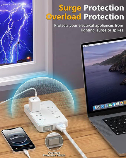 Innovative Power Strip, Cord Removable Design, Huntkey 6 Outlets Surge Protector with 4 USB Ports (2 USB-C, 2 USB-A), ETL Listed, Customize Cord Length