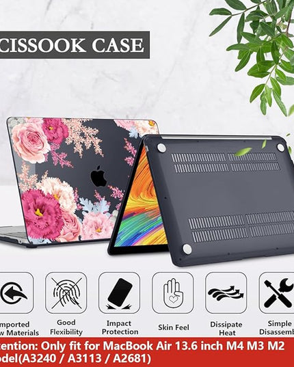 CISSOOK Laptop Cover, Hard Shell Case with Keyboard Cover for MacBook Air 13.6 inch M3 A3113 & M2 A2681, Gorgeous Flowers