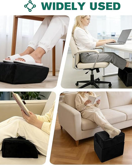 Adjustable Foot Rest Under Desk Removable Warmer Pocket Desk Foot Stool with High-Density Foam and Washable Cover Ergonomic Black Leg Rest for Home Office