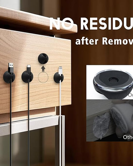 Cable Clips Phone Cord Holder, Charger Cord Organizer, Cable Management Clips for Nightstand, Car, Office, Black 9 PCS