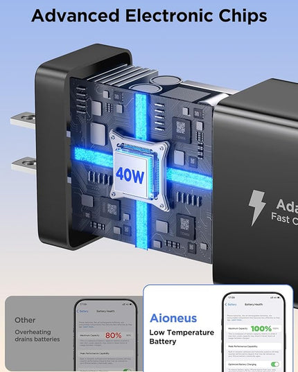 40W USB C Charger Cube, 2Pack 4-Ports Wall Plug Fast Charging Block with 6FT USBC to USBC Cord, Multiport Brick Type C Box Compatible with iPhone 16/15, Samsung S25 S24 S23, iPad, Cellphones Charger