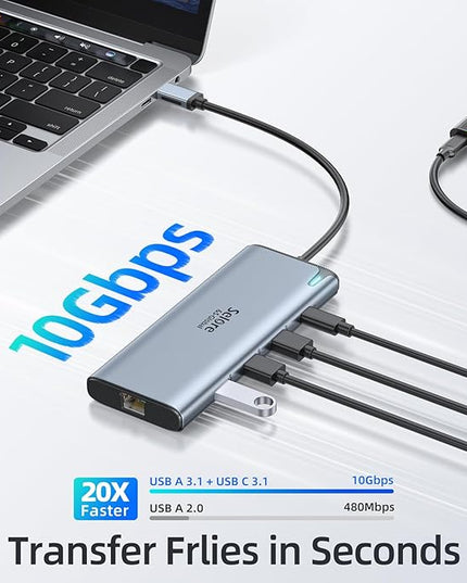 Docking Station USB C Video,8K Laptop Docking Station Dual Monitor 8K@60Hz 2*HDMI,USB-C Hub with USBC Video Output,4 * 10Gbps USB Port,Ethernet,100W PD for Portable Monitor,MacBook Pro/Air,Dell,HP