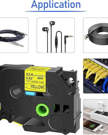 3PK Compatible for Brother Ptouch HSe-651 HSe651 HS-651 HS651 Black on Yellow 23.6mm 0.92'' Heat Shrink Tubing for Wire Cable for PT-P710BT PT-P750W PT-E500 Label Maker Tape