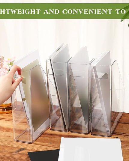 20 Pcs Clear Acrylic Magazine File Holder Plastic Desk Organizer with Handle Basics Vertical Magazine Rack Desk Folder Document Storage Organizer for Home Office School Work Study Desktop Supplies