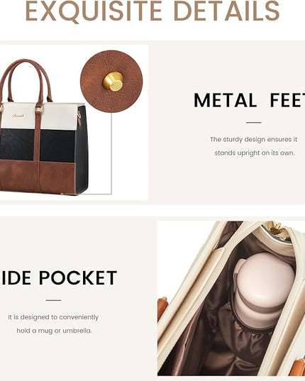 LOVEVOOK Laptop Bag for Women, 15.6 Inch Work Bags for Women, Vintage Leather Laptop Tote Bag, Waterproof Computer Bags with Clutch Purse, Large Capacity Briefcase, Business Office Handbag for Work