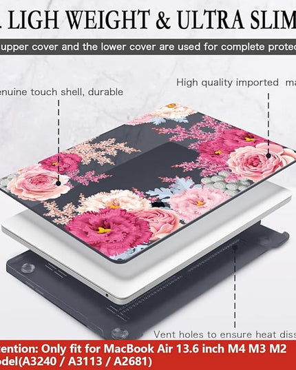 CISSOOK Laptop Cover, Hard Shell Case with Keyboard Cover for MacBook Air 13.6 inch M3 A3113 & M2 A2681, Gorgeous Flowers