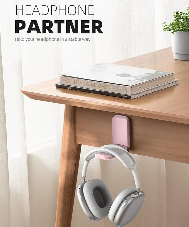 Lamicall Headphone Stand, Sticky Headset Hanger - Adhesive Headphone Holder Hook Mount, Headset Stand Holder Clip Under Desk, Earphone Clamp for Airpods Max, HyperX, Sennheiser, Pink