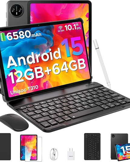 DOOGEE Tab A9 Android Tablet,10 inch Tablet,12GB+64GB/2TB TF,6580mAh Gaming Tablets,2.0GHz Quad Core,1280x800 IPS HD,Dual Speakers,5G WiFi,BT5.0,Face Unlock,Android 15 Tablet with Keyboard,Pen&Mouse