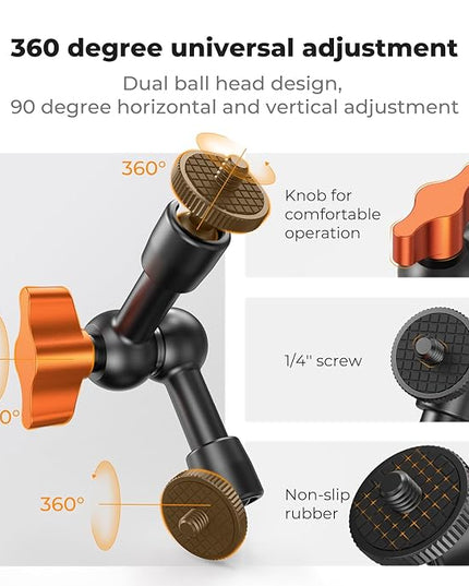 K&F CONCEPT 6" Magic Arm Kit 1/4" Screw 360°Ballhead Articulating Mini Arm Mount for Monitor, LED Light, Webcam