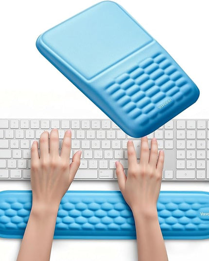 Vaydeer Wrist Rest for Computer Keyboard & Mouse Pad Set – Blue, Ergonomic Memory Foam Wrist Support, Non-Slip Keyboard Wrist Rest & Soft Mouse Pad for Typing Comfort & Wrist Pain Relief