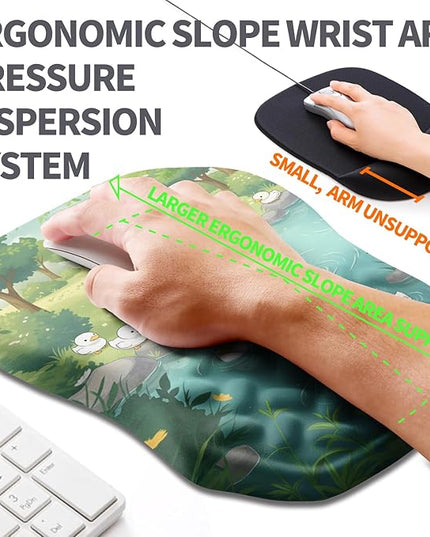 Ergonomic Slope Mouse Pad Wrist Support, Wrist Rest Mousepad for Carpal Tunnel Pain Relief with Massage Bulge and Slow Rebound Memory Foam (12x8 inch, Cute Ducks)