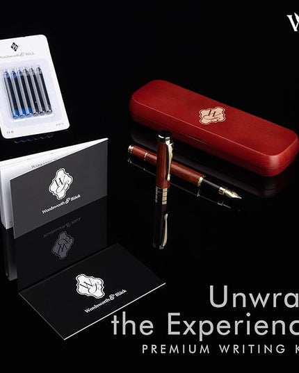 Wordsworth & Black Fountain Pen Set, Luxury Bamboo Wood - Extra Fine Nib, Gift Case; Includes 6 Ink Cartridges, Ink Refill Converter -Journaling, Calligraphy; Drawing, Smooth Writing [Rosewood]