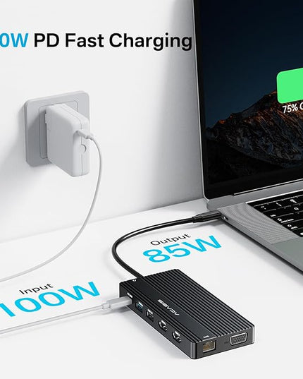 USB C Docking Station Dual HDMI Monitor, Laptop Docking Station 3 Monitors, 2 * 4K HDMI+1080p VGA+100W PD+Ethernet+3 USBC 10Gbps+SD/TF+Audio Adapter, USB C Hub for Dell/Lenovo/HP/ThinkPad(Black)