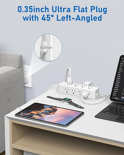 30W USB C Power Strip Surge Protector,4 Side 12 Outlets Desk Power Strip with Ultra Thin Flat Plug,PD Fast Charing,2 USB-C,2 USB-A(USB Total 40W),10ft Flat Extension Cord with Multiple Outlets,1200J