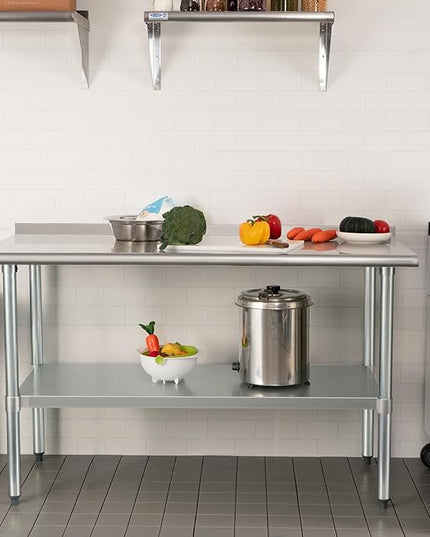 HARDURA Stainless Steel Prep & Work Table 30 x 72 Inches NSF Heavy Duty Commercial with Undershelf and Backsplash, Galvanized Legs for Commercial Food Prep
