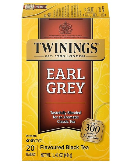 Twinings Earl Grey Black Tea Individually Wrapped Bags, 20 Count (Pack of 1), Flavoured with Citrus and Bergamot, Caffeinated, Enjoy Hot or Iced, 20 Teabags