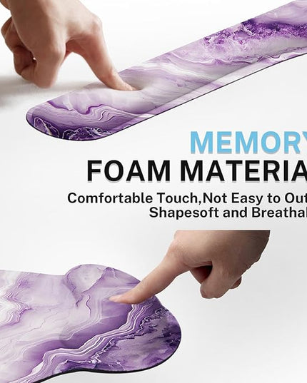 Britimes Purple Marble Gold Ergonomic Mouse Pad Set with Wrist Rest Non-Slip Rubber Base Wrist Cushion Support and Coasters Mousepad with Wrist Support for Computer Keyboard and Desk