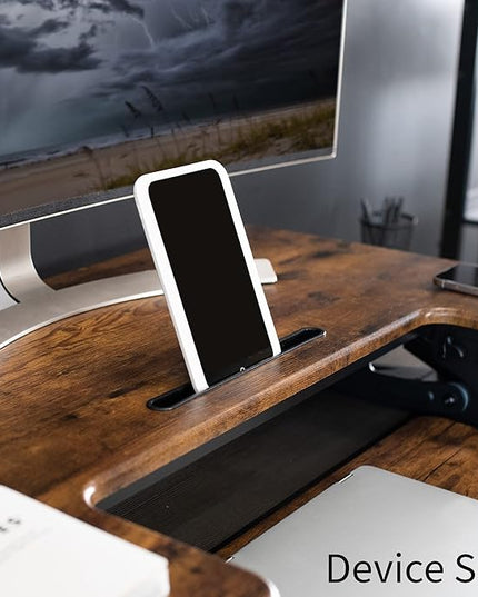 VIVO 42 inch Height Adjustable Stand Up Desk Converter, V Series, Quick Sit to Stand Tabletop Dual Monitor Riser Workstation, Rustic Vintage Brown Top, Black Frame, DESK-V000VLN