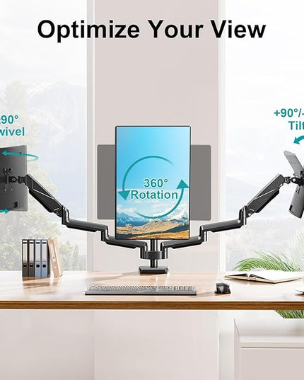MOUNT PRO Triple Monitor Mount, 3 Monitor Desk Arm fits Three Max 27" LCD Computer Screens, up to 17.6lbs Each, Premium Gas Spring Display Stand with Tilt Swivel Rotation, Vesa Mount 75x75,100x100