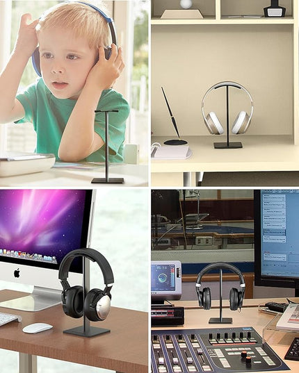 New bee Headphone Stand Headset Holder Earphone Stand with Aluminum Supporting Bar Flexible Headrest ABS Solid Base for All Headphones Size (White)