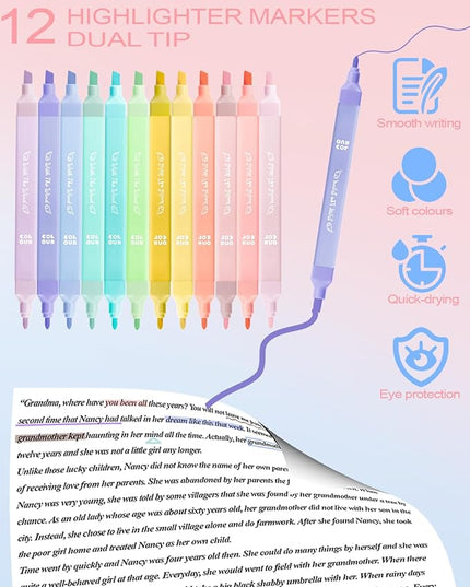 53PCS Aesthetic School Supplies with Large Pencil Case,12 Pastel Highlighters,5 Black & 6 Color Ink Gel Pens,2 Inspirational Stylus Ballpoint Pens,4 Mechanical Pencils 0.5-0.7mm Student Essentials