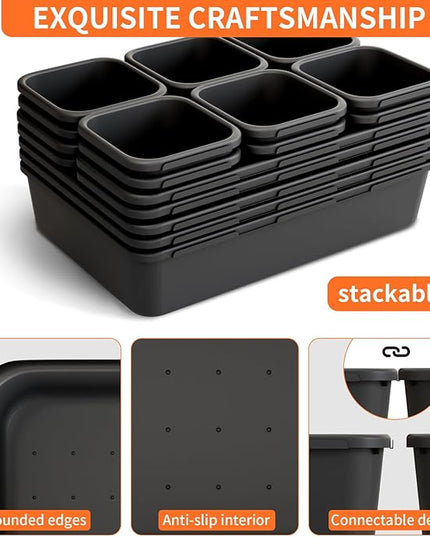 Giklux 45 Pack Desk Drawer Organizer Tray, 3 Sizes Plastic Drawers Organizer Storage for Kitchen, Bathroom, Office, Vanity, Makeup, Utensils, Junk Drawer Organizer Bins, Gadget Trays for Organizing.