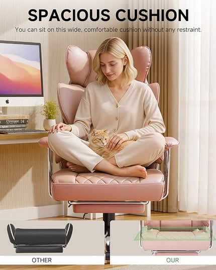 COMHOMA Big and Tall Office Chair, High Back Leather Gaming Chair with Footrest, Executive Ergonomic Office Chairs with Pocket Spring Lumbar Support and with Outward Fixed Soft Armrests