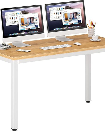 DlandHome Large Computer Desk, Composite Wood Board, Decent and Steady Home Office Desk/Workstation/Table 54.3inch Teak White