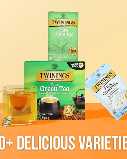 Twinings Pure White Tea Individually Wrapped Bags, 20 Count (Pack of 6), Light & Fresh, Caffeinated, Enjoy Hot or Iced, 120 Teabags