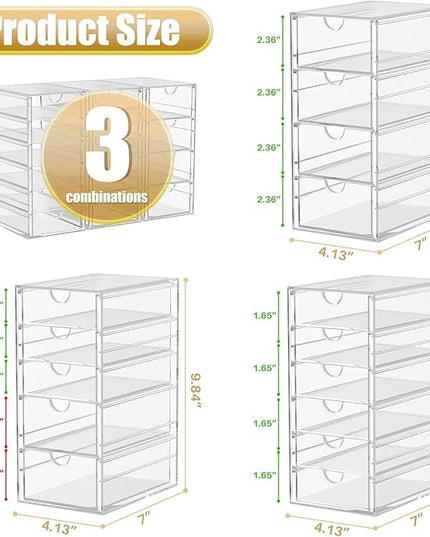 Acrylic 3 Pack Desk Organizers and Accessories, Makeup Organizer Storage With 15 Drawers, Desk Organizers, Dustproof Drawer Organizer and Storage for Make Up, Jewelry, DIY Pen