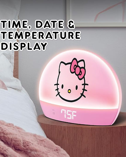 Hello Kitty Sunrise Alarm Clock - Multicolor Lights, USB Charging, LED Display, and Snooze Function