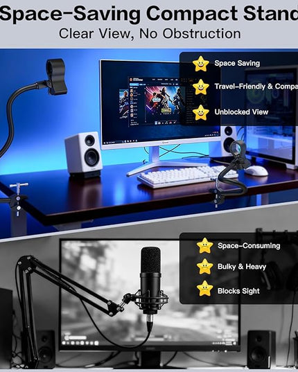 ZealSound Microphone Stand,Gooseneck Arm with Heavy Duty Crab Clamp for Round Pipes & Desktops,Flexible Boom Mount with Mic Clip for Podcast,Compatible with Blue Snowball, Razer, Pyle & More 13 Inch