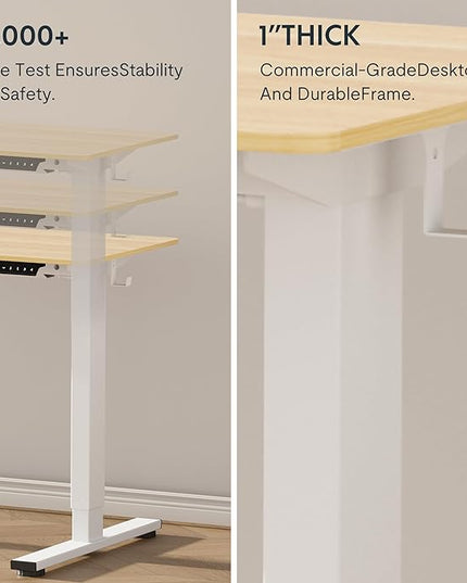 FLEXISPOT EN1 One-Piece Standing Desk with 1-Inch Thick Seamless Desktop, 48"x30" Electric Height Adjustable Desk for Home Office, Multi-Monitor Setups & Easy Assembly, Maple