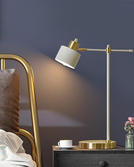 OYEARS Modern Industrial Desk Lamp for Reading LED 22.2“ Metal Table Lamp Light for Office Bedroom Study Room Living Room Nightstand Bedside Lamps Gold and Matte Cream Accent (Cream, Bulb Included)