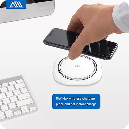 ANNQUAN Motorized Pop Up Countertop Receptacle with 15W Wireless Charger,Max 20W Power Delivery,3.15" Automatic Pop Up Outlet,4 Outlets,4 USB 3FT Cord White