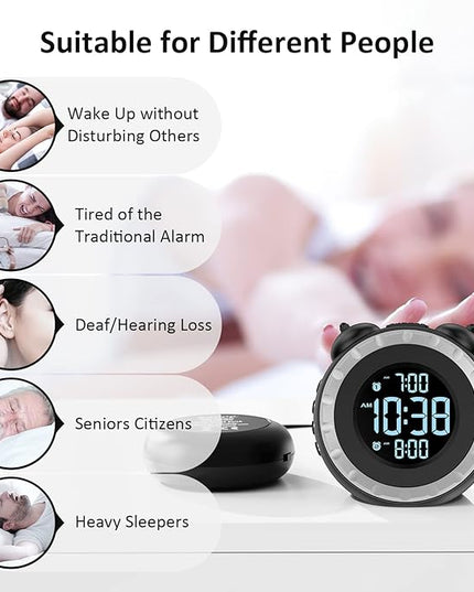 uscce Loud Dual Alarm Clock with Bed Shaker - 0-100% Dimmer, Vibrating Alarm Clock for Heavy Sleepers or Hearing Impaired, Easy to Set, USB Charging Port, Snooze, Battery Backup